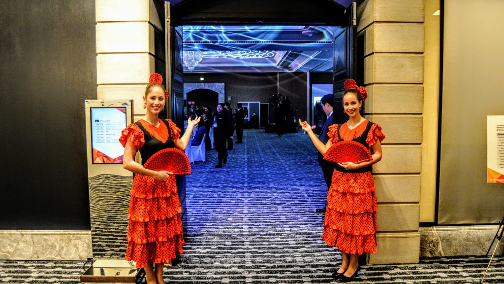 Welcoming hostesses at a corporate event