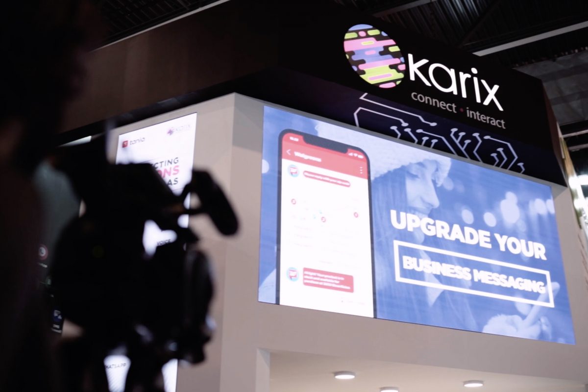 Karix booth at MWC 2019 - big, frontal LED screen