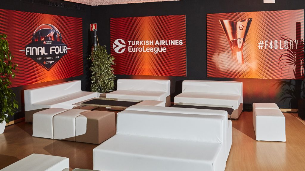 Wall branding and furniture setup in VIP lounge at Euroleague Final Four
