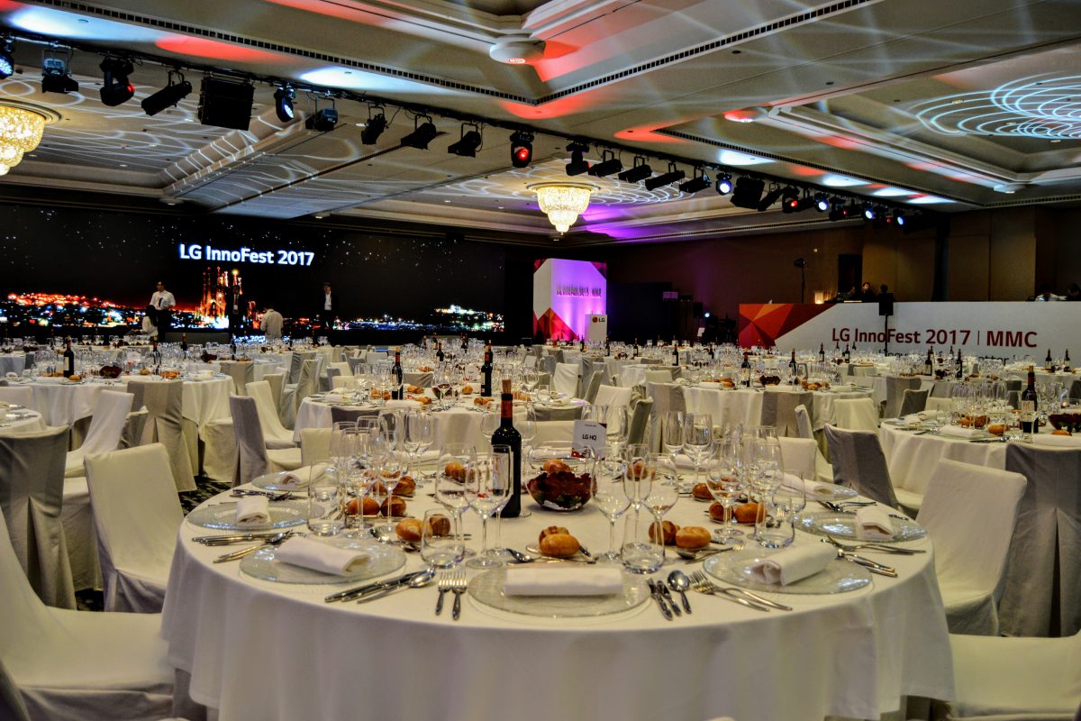 Gala dinner table setup for corporate party